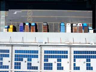 Overlooking warehouses and container trucks
