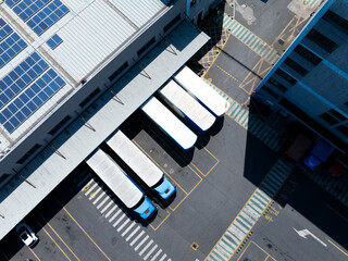 Overlooking warehouses and container trucks