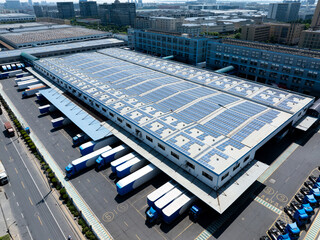 Overlooking warehouses and container trucks