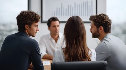 Professionals in a meeting room analyze charts and graphs fostering collabo n and strategic discussion