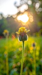 Tridax Procumbens in Golden Light - A Close-Up of a Wildflower.