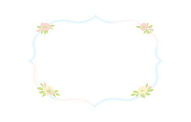 Fototapeta premium Elegant pastel floral frame with delicate pink and yellow flowers on white background