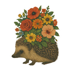 Naklejka premium PNG Hedgehog adorned with flowers