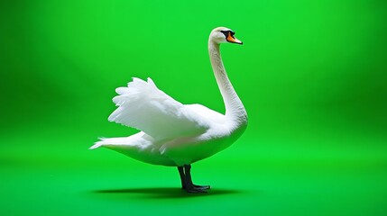 Obraz premium Elegant swan gracefully poses with a green backdrop