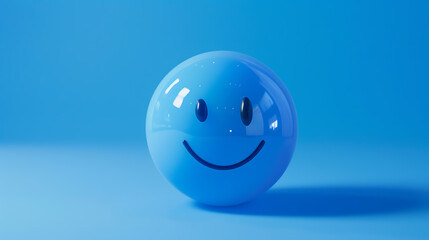 Smiling Emoticon Isolated on Blue Background, 3D Rendering