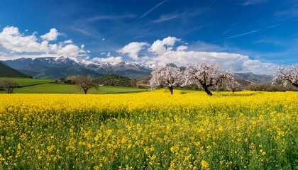 Obraz premium Idyllic Meadow Landscape With Wildflowers Rolling Hills And Dramatic Skies