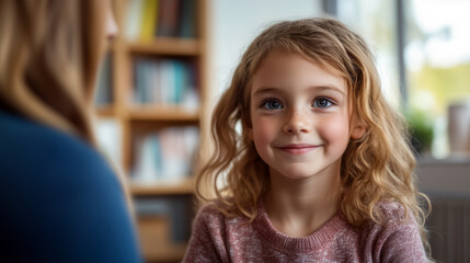 Happy Blond Girl Pink Sweater Woman Support Bookshelf