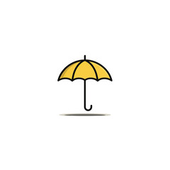 Obraz premium A simple, yellow, opened umbrella, with black outline, set against a black background
