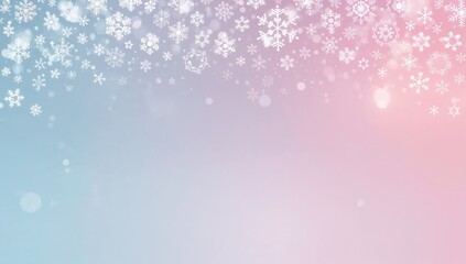Winter wonderland background with soft pastel gradient, falling snowflakes and glowing bokeh