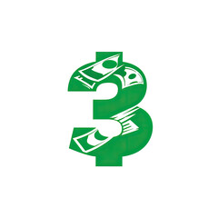 A green dollar sign graphic filled with paper money against a black background
