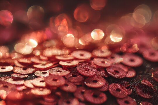 Shimmering Red Sequin Textile Surface for Fashion and Design
