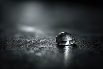 Single water drop under moody lighting on a dark background, elegant minimal macro shot
