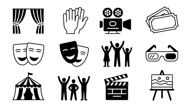 Diverse collection of entertainment and performing arts icons illustrating various cultural activities