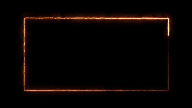 Burning rectangle frame fire animation on dark background with intense flames and heat glow for title reveal, borders, and dramatic motion design