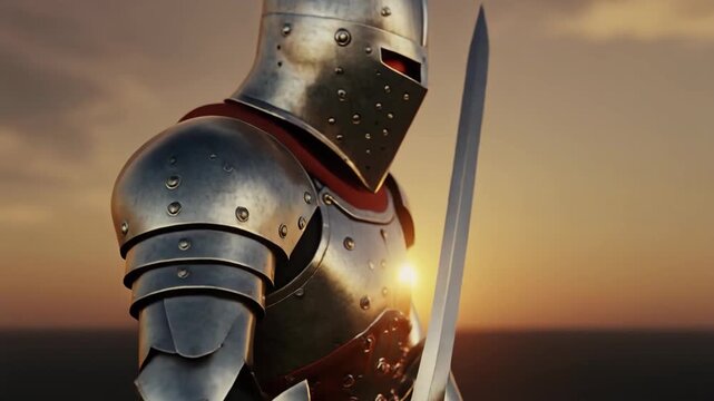 Knight armor shoulder detail at sunset