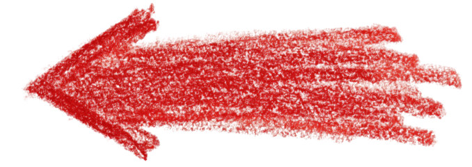 A hand-drawn, red arrow pointing left against a transparent background, crayon-like texture