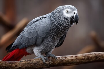 Fototapeta premium Soft-Lighting Portrait of an African Grey Parrot on a Natural Perch