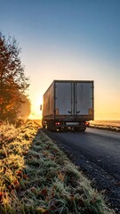 Truck on Road at Sunrise - A Transportation Scene.
