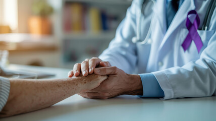 Fototapeta premium World Cancer Day Compassionate Healthcare Moment with Doctor and Patient Hands