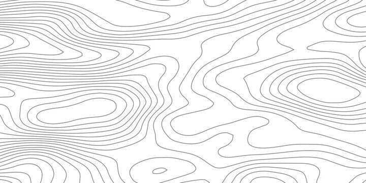 Seamless abstract contour map pattern with black and white flowing lines, representing geographic elevation, liquid terrain motion, and wood grain textures in modern minimalist vector design.