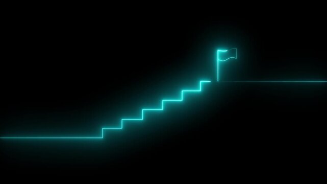 stairs icon sign icon animation on Glowing neon business graph chart concept . Business improve concept, market signs in neon lights Glowing neon line .