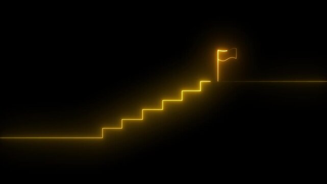 stairs icon sign icon animation on Glowing neon business graph chart concept . Business improve concept, market signs in neon lights Glowing neon line .