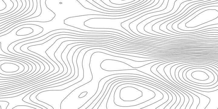 Minimal black and white topographic contour line background with flowing organic curves, inspired by terrain maps, wood grain textures, and fluid relief forms in a seamless vector style.