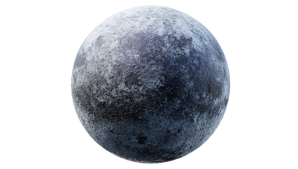 A solitary, textured sphere. Surfaces show a mottled, icy appearance, on a deep black background