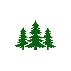 Obraz premium Three stylized evergreen trees, dark green on black background. Simple illustration