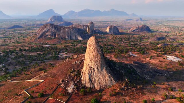 Sunset Drone Shot of Inselbergs Near Nampula in Nampula Province, Mozambique