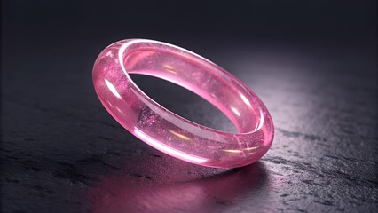 Translucent Pink Gemstone Ring with Internal Inclusions on Dark Textured Surface Keywords: pink ring, gemstone