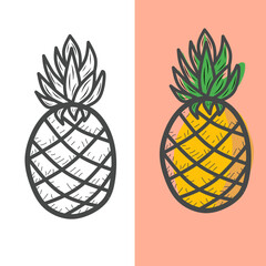 Seamless pattern of pineapple, Hand drawing Doodle pineapple. pineapple doodle pattern background, pineapple Seamless Pattern for coloring kids books