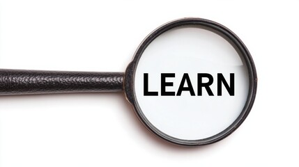 A magnifying glass highlighting the word "LEARN," symbolizing the importance of education and discovery.