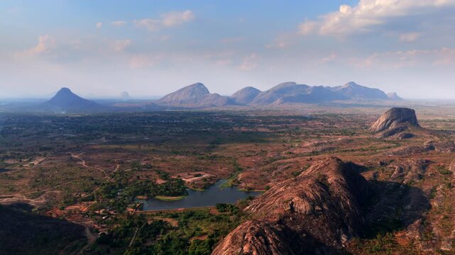 Sunset Drone Shot of Inselbergs Near Nampula in Nampula Province, Mozambique