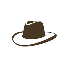 A simple, brown cowboy hat with a curved brim, on a stark black background