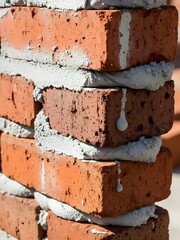 Stack of bricks with mortar being applied on a construction site