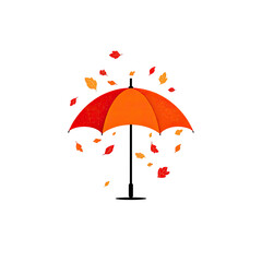 Obraz premium Digital art featuring a vibrant, orange umbrella catching colorful falling autumn leaves