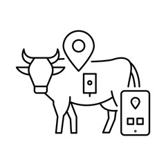 Livestock Tracking Icon &ndash; Animal with GPS Signal Representing Digital Identification and Real-Time Monitoring of Farm Animals Vector Icon