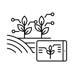 Precision Farming Icon &ndash; Digital Field with Data Nodes and Sensors Representing Smart, Data-Driven Agricultural Decision Making Vector Icon