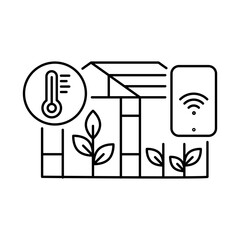 Smart Greenhouse Icon &ndash; Enclosed Structure with Sensors Representing Automated Climate Control and Controlled Crop Production Vector Icon