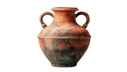 An earthenware amphora with two handles, showing a aged patina