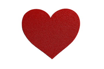 A textured, deep red heart cutout, centered on a stark black background, symbolizing love