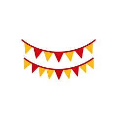Obraz premium Cartoon-style festive decoration featuring two rows of colorful, triangular pennants