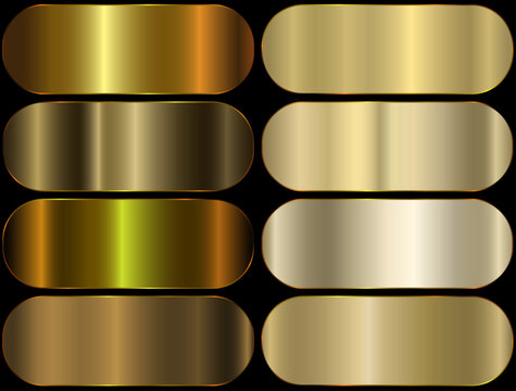 Premium gold gradient swatch palette set. golden metal gradient. realistic golden rectangles
