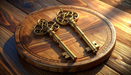 Two Antique Keys on a Wooden Surface in Warm Light.