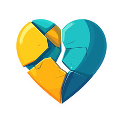 Colorful Geometric Broken Heart Illustration in Yellow and Teal