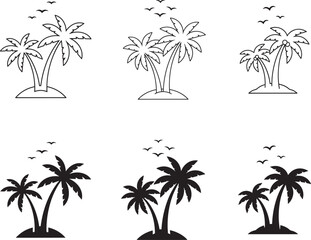 Obraz premium Collection of palm tree illustrations in silhouette and line art style