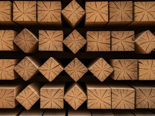 Stacks of Brown Boxes with Geometric Patterns in a Dark Environment