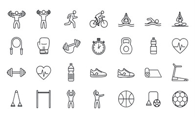 Obraz premium Print Flat Line Fitness and Sports Icon Set for Gym and Wellness Design