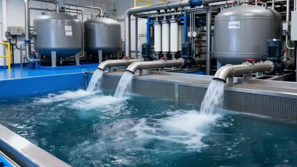Medium shot of industrial filtration system processing ballast water to remove contaminants for environmental protection.